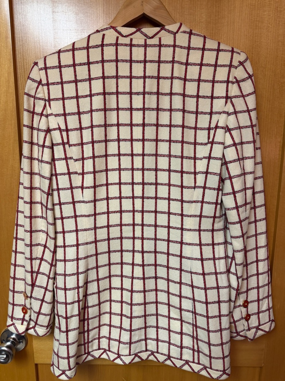 Vintage Emanuel Ungaro Cream Blazer with Red Windowpane Check - Picture 3 of 7